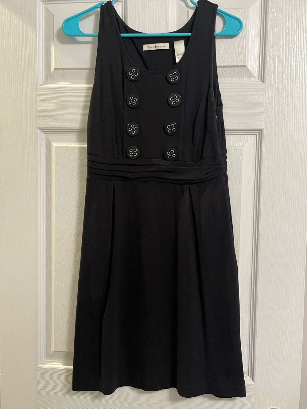 Laundry by Shelli Segal Navy Sleeveless Button-Accent Dress